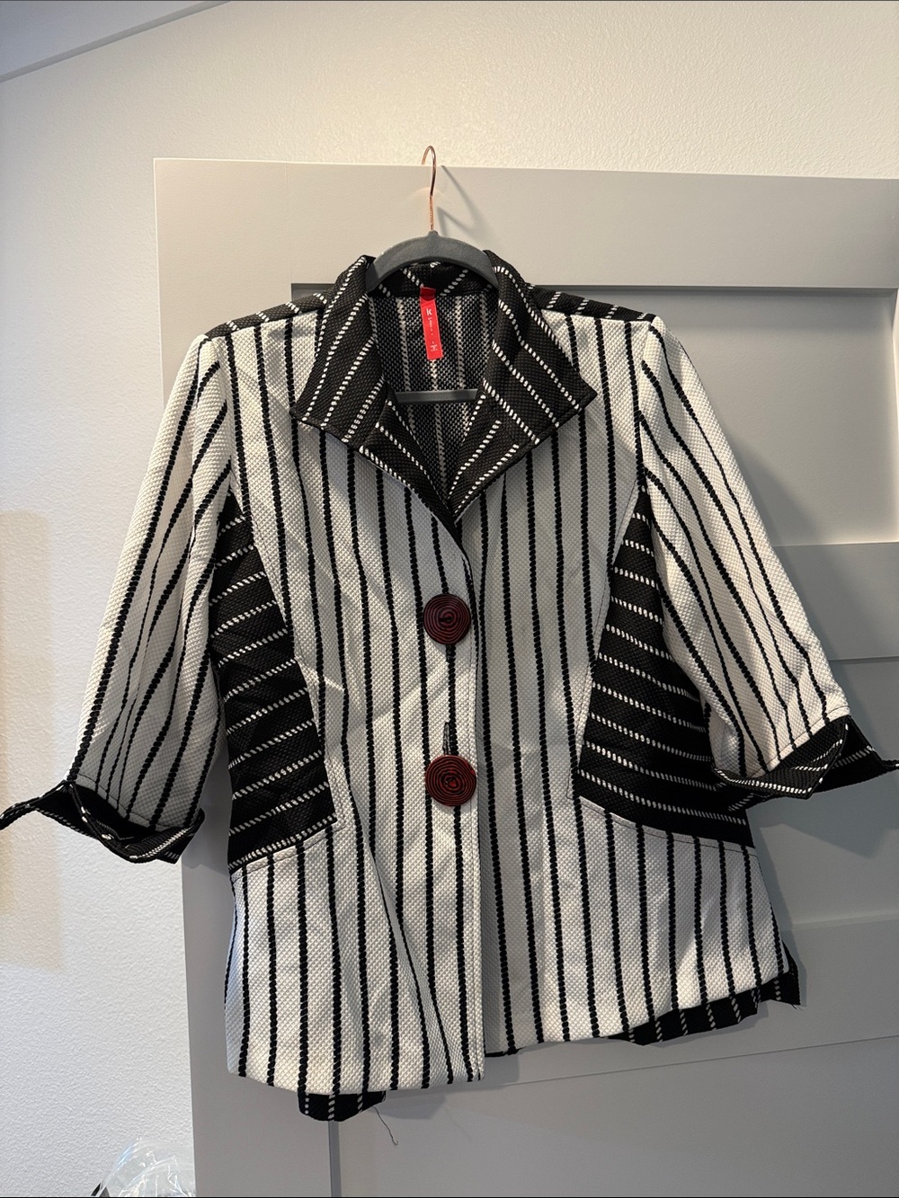 Black & White Striped Blazer with Contrast Panels